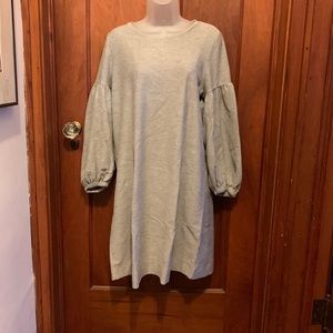 "Lou & Grey" gray, pull-over dress, puffed sleeves, M
